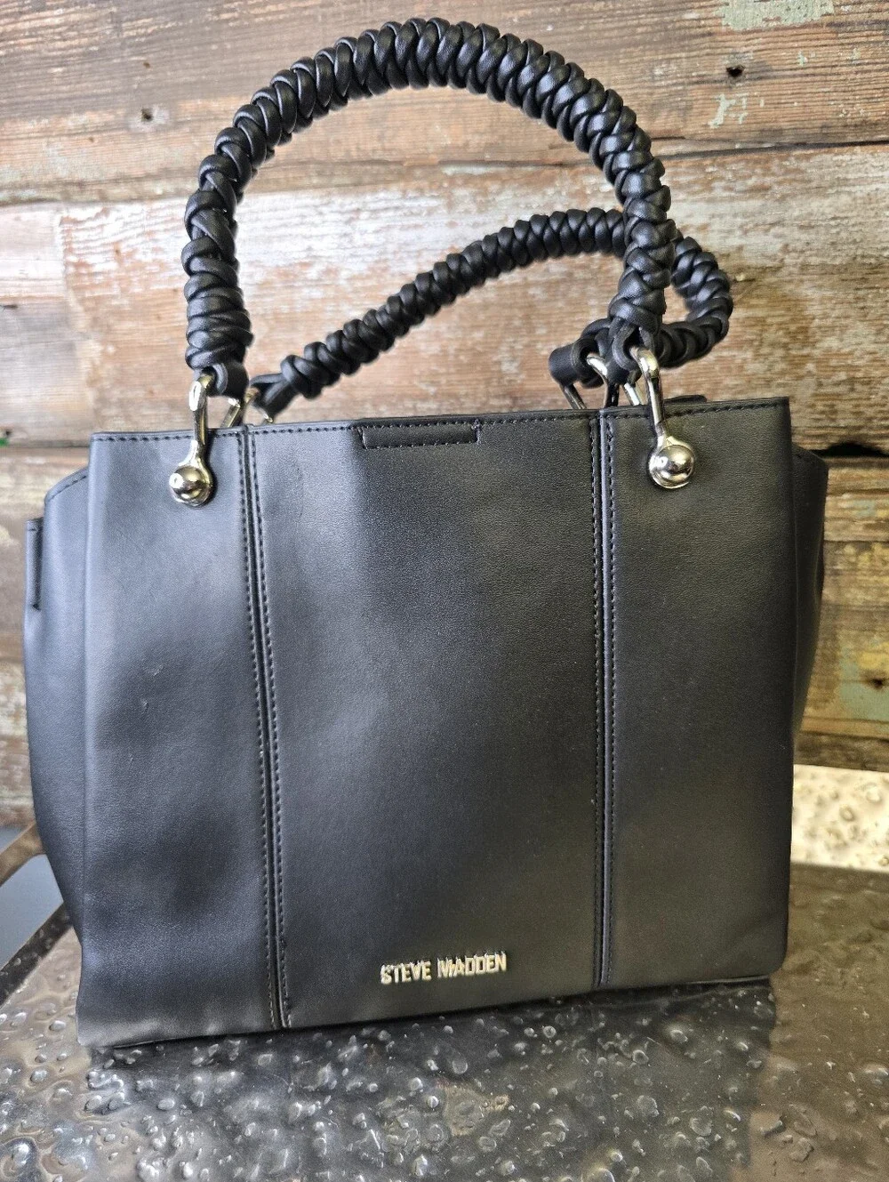 Steve Madden Black Braided-Handle Satchel, NWOT